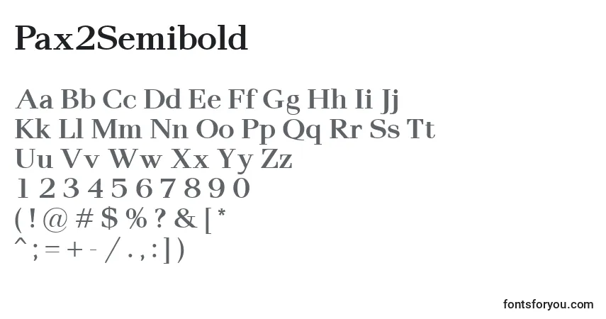 Czcionka Pax2Semibold – alfabet, cyfry, specjalne znaki