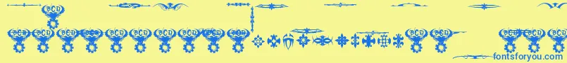 Weitere Informationen zur MarquisDeSadeOrnaments-Schriftart MarquisDeSadeOrnaments-Schriftart – Blaue Schriften auf gelbem Hintergrund