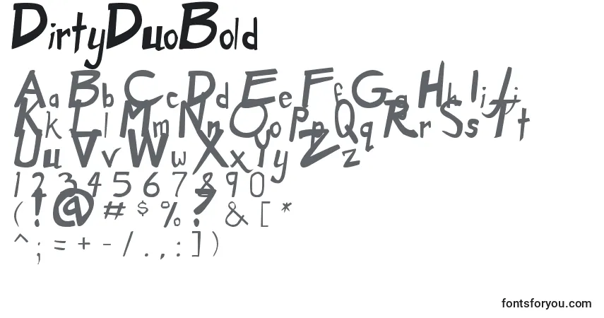 Schriftart DirtyDuoBold – Alphabet, Zahlen, spezielle Symbole