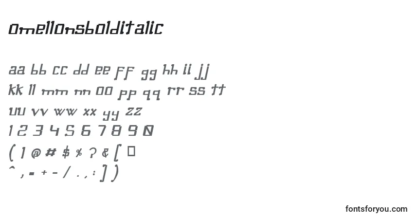 Czcionka OmellonsBolditalic – alfabet, cyfry, specjalne znaki