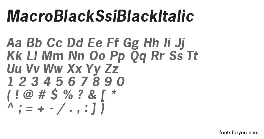 Czcionka MacroBlackSsiBlackItalic – alfabet, cyfry, specjalne znaki