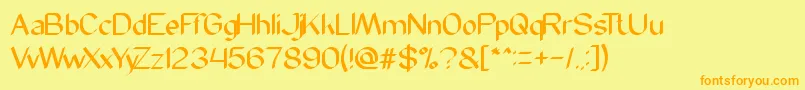 フォントModernScript – オレンジの文字が黄色の背景にあります。
