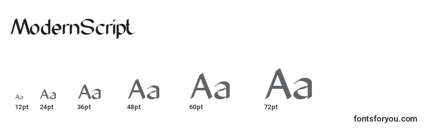Размеры шрифта ModernScript