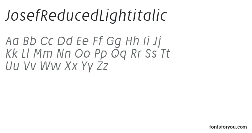 Schriftart JosefReducedLightitalic – Alphabet, Zahlen, spezielle Symbole