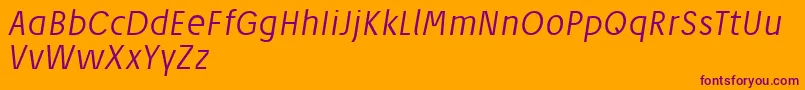 JosefReducedLightitalic-Schriftart – Violette Schriften auf orangefarbenem Hintergrund