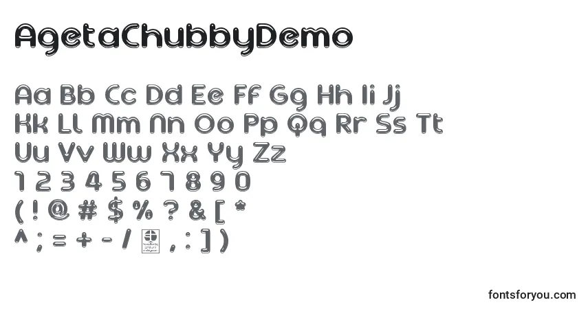 Czcionka AgetaChubbyDemo – alfabet, cyfry, specjalne znaki