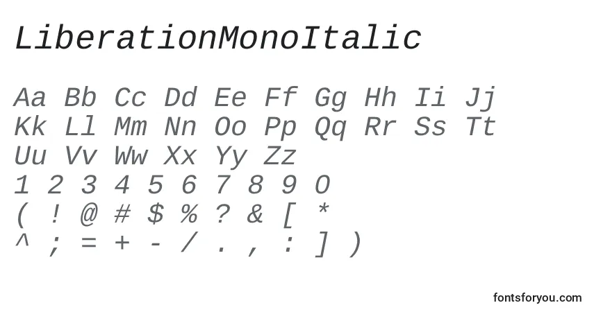 A fonte LiberationMonoItalic – alfabeto, números, caracteres especiais