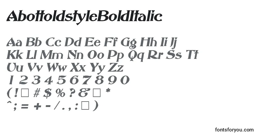 Czcionka AbottoldstyleBoldItalic – alfabet, cyfry, specjalne znaki