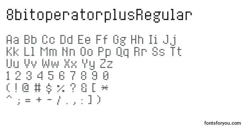 Czcionka 8bitoperatorplusRegular – alfabet, cyfry, specjalne znaki
