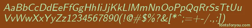 Weitere Informationen zur EmilOblique-Schriftart EmilOblique-Schriftart – Grüne Schriften auf braunem Hintergrund