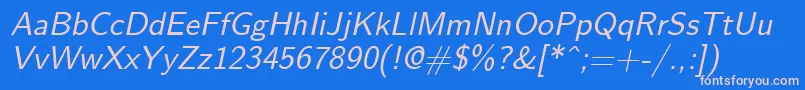EmilOblique-Schriftart – Rosa Schriften auf blauem Hintergrund