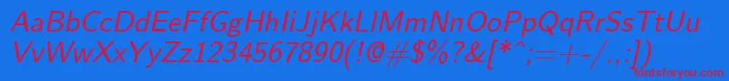 EmilOblique Font – Red Fonts on Blue Background