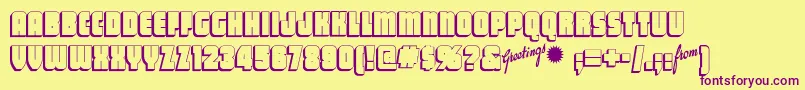 Vacationpostcardnf-Schriftart – Violette Schriften auf gelbem Hintergrund