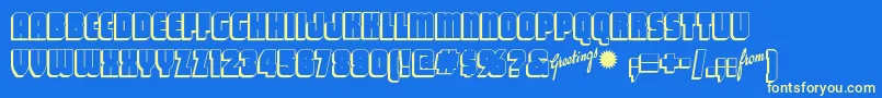 Vacationpostcardnf-Schriftart – Gelbe Schriften auf blauem Hintergrund