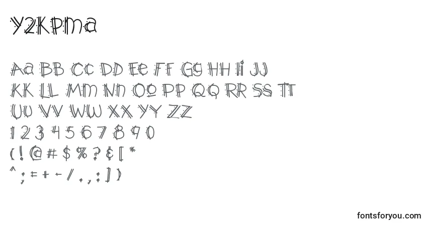 Schriftart Y2kpma – Alphabet, Zahlen, spezielle Symbole