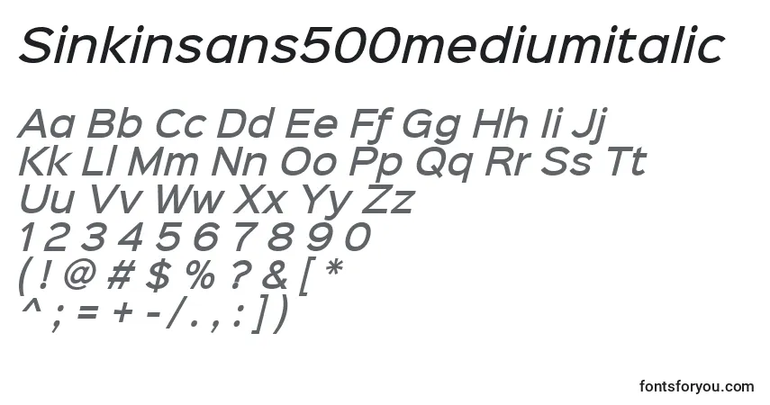 A fonte Sinkinsans500mediumitalic (49184) – alfabeto, números, caracteres especiais