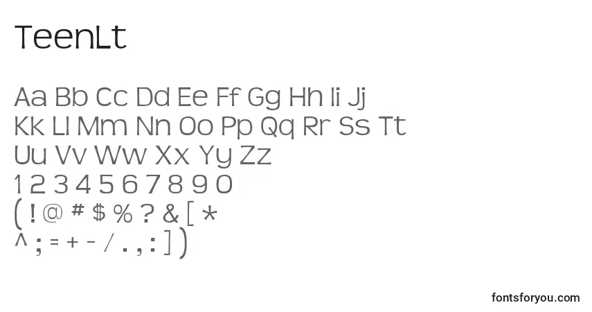 A fonte TeenLt – alfabeto, números, caracteres especiais