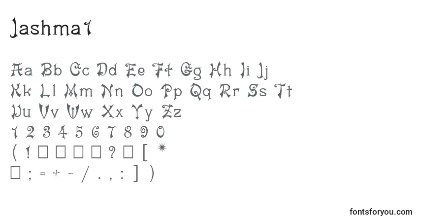 Jashma1-fontti – aakkoset, numerot, erikoismerkit