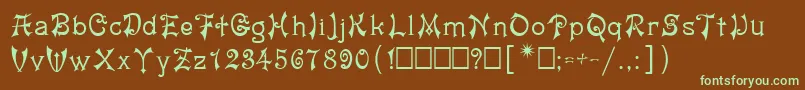 フォントJashma1 – 緑色の文字が茶色の背景にあります。