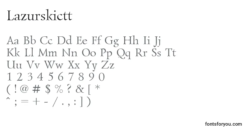 Czcionka Lazurskictt – alfabet, cyfry, specjalne znaki