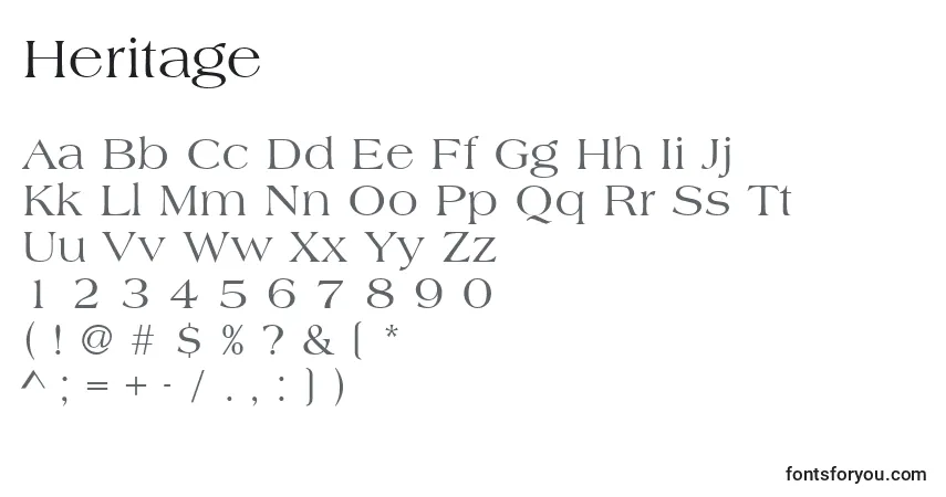 Heritage-fontti – aakkoset, numerot, erikoismerkit