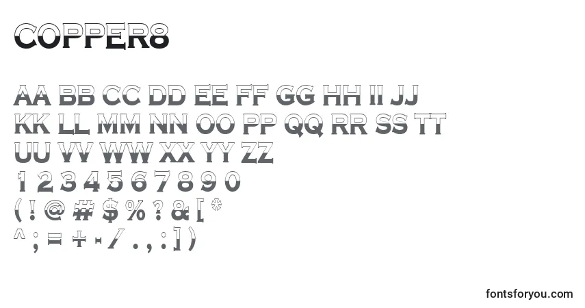 Czcionka Copper8 – alfabet, cyfry, specjalne znaki