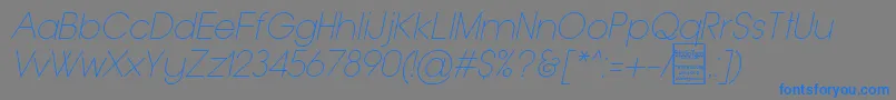 Шрифт TypoGroteskThinItalicDemo – синие шрифты на сером фоне