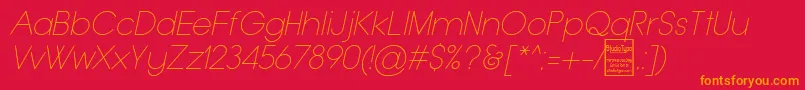 TypoGroteskThinItalicDemo Font – Orange Fonts on Red Background