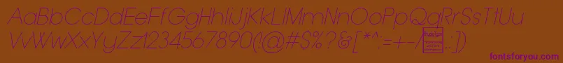 TypoGroteskThinItalicDemo Font – Purple Fonts on Brown Background