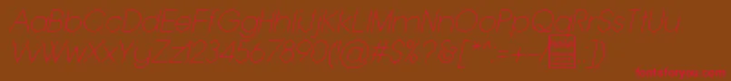 TypoGroteskThinItalicDemo-Schriftart – Rote Schriften auf braunem Hintergrund