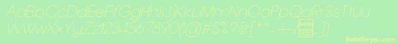フォントTypoGroteskThinItalicDemo – 黄色の文字が緑の背景にあります