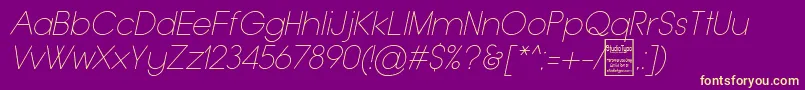 TypoGroteskThinItalicDemo Font – Yellow Fonts on Purple Background