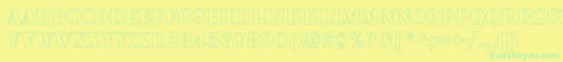 RudyHollowCondensed Font – Green Fonts on Yellow Background