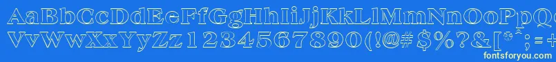 AmphionoutlineRegular-Schriftart – Gelbe Schriften auf blauem Hintergrund