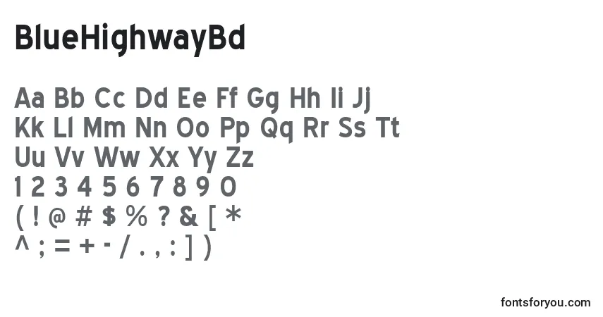 Czcionka BlueHighwayBd – alfabet, cyfry, specjalne znaki
