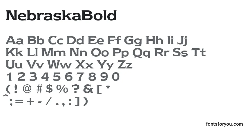 A fonte NebraskaBold – alfabeto, números, caracteres especiais