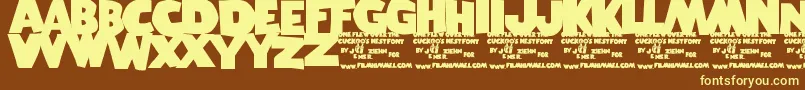 OneFlewOverTheCuckoosNest-fontti – keltaiset fontit ruskealla taustalla
