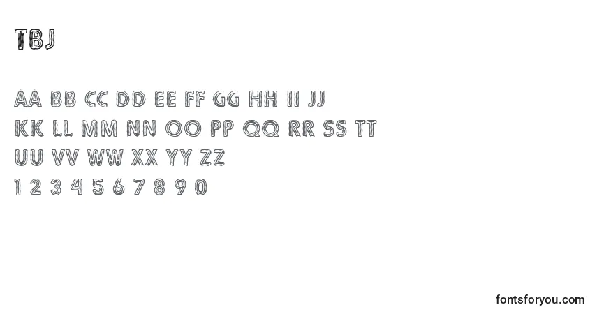A fonte Tbj – alfabeto, números, caracteres especiais