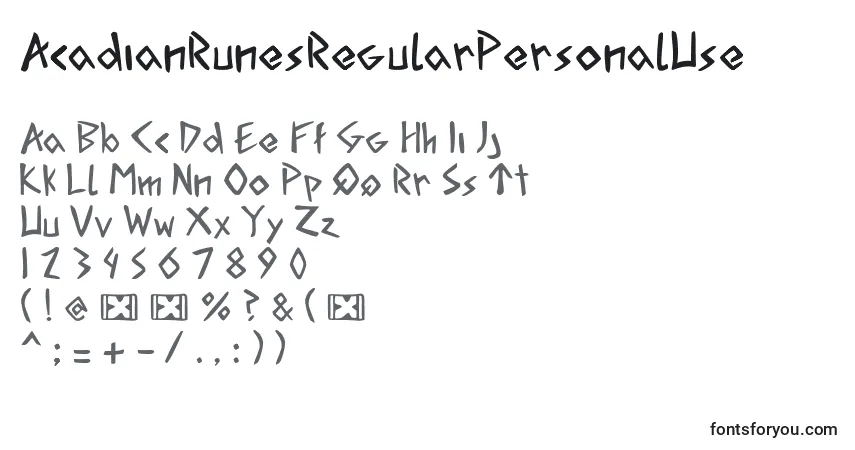 Шрифт AcadianRunesRegularPersonalUse – алфавит, цифры, специальные символы