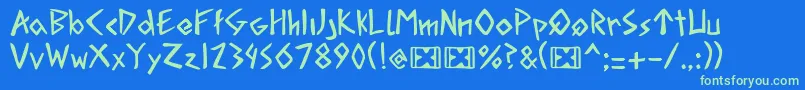 AcadianRunesRegularPersonalUse-Schriftart – Grüne Schriften auf blauem Hintergrund