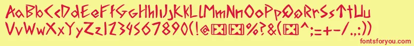 フォントAcadianRunesRegularPersonalUse – 赤い文字の黄色い背景