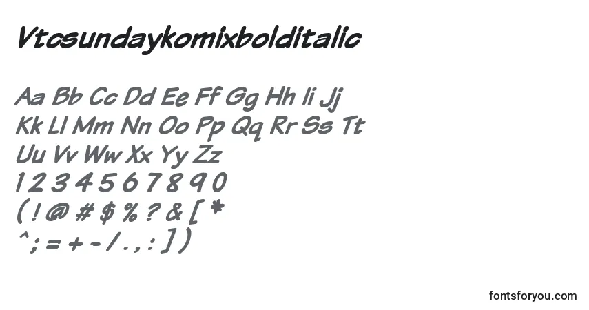 Czcionka Vtcsundaykomixbolditalic – alfabet, cyfry, specjalne znaki