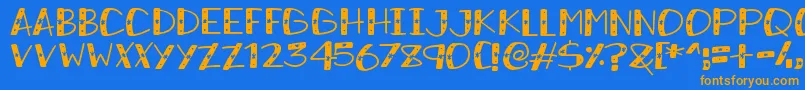 フォントSnowySparkles – オレンジ色の文字が青い背景にあります。