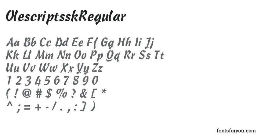 Schriftart OlescriptsskRegular – Alphabet, Zahlen, spezielle Symbole