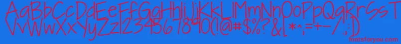 Kgineedafont-Schriftart – Rote Schriften auf blauem Hintergrund