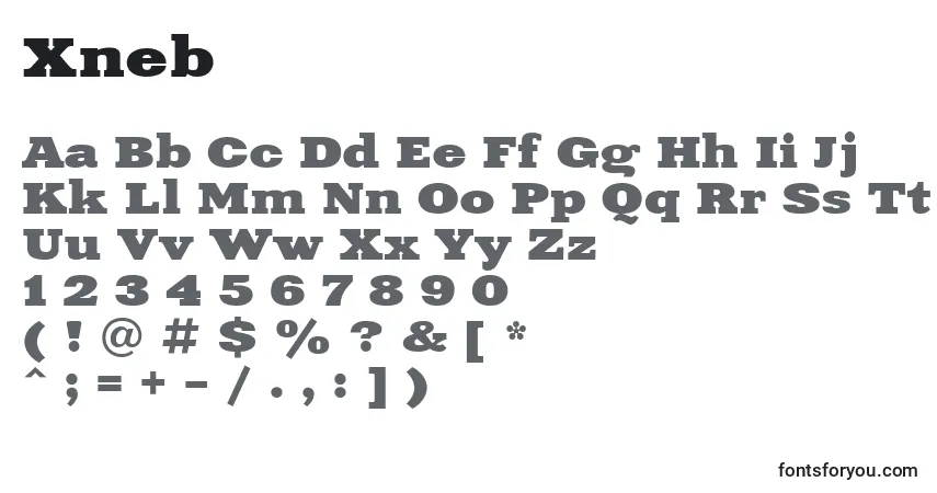 Czcionka Xneb – alfabet, cyfry, specjalne znaki