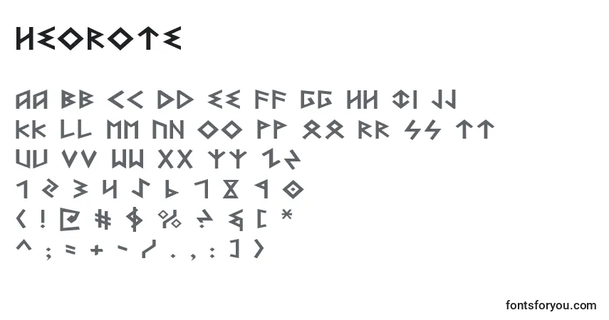 Czcionka Heorote – alfabet, cyfry, specjalne znaki