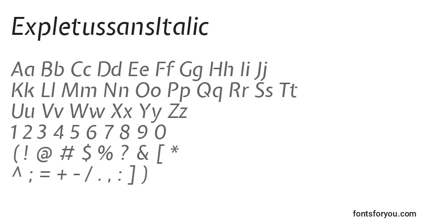 ExpletussansItalic-fontti – aakkoset, numerot, erikoismerkit