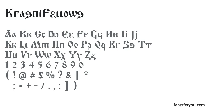 KrasniFellows-fontti – aakkoset, numerot, erikoismerkit