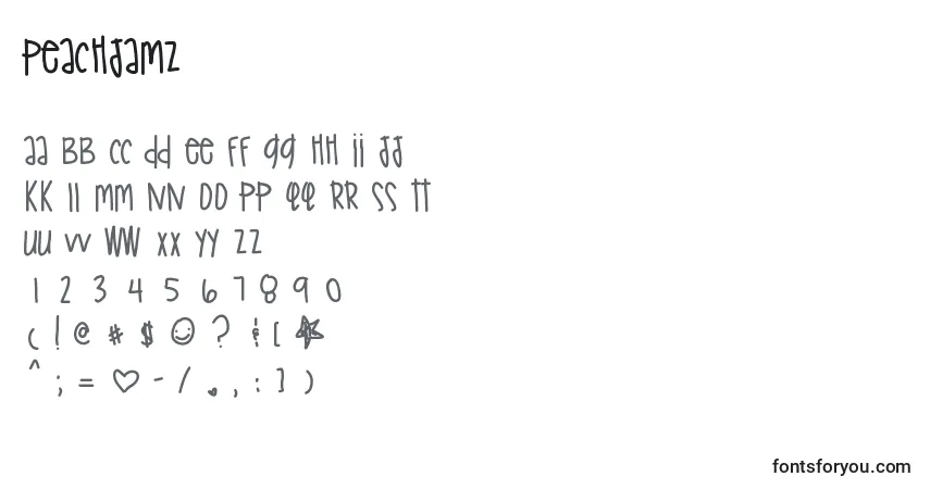 Peachjamz-fontti – aakkoset, numerot, erikoismerkit
